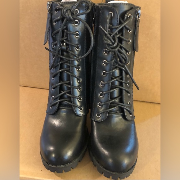 Women's Chunky Heel Booties Lace Up Round Toe Platform Ankle Boots Size 8 - Picture 8 of 14